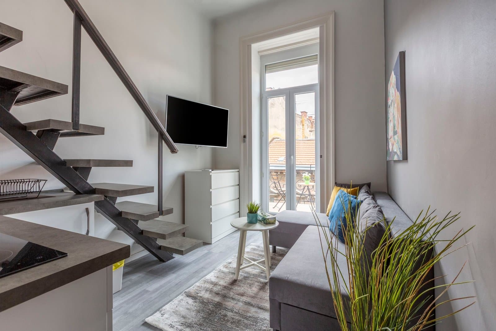 Living room — Small Studio Gallery Apartment for Rent – Budapest 7th District