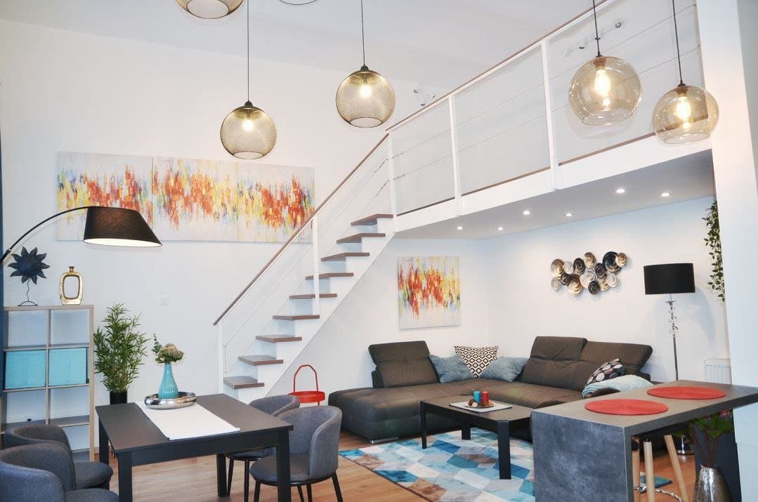 Living room — Modern Gallery Apartment Budapest 6th District – For Rent