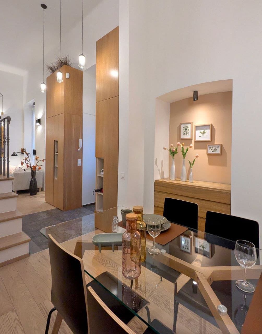 Dining area — Luxury Apartment Budapest 6th District – Renovated 1-Bedroom Gallery Flat with All-Inclusive Rent