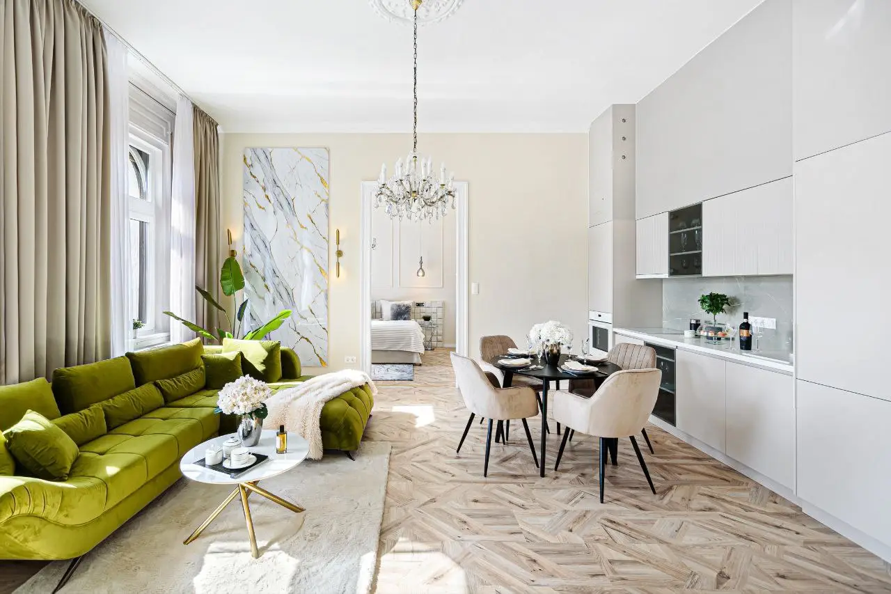Balcony or window view — Luxury 2-Bedroom Apartment for Rent in Budapest 9th District – Pet Friendly with Liberty Statue View