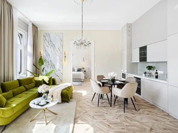 Luxury apartment Budapest with 2 bedrooms, home office, Liberty view, and parking